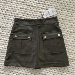 New Zara Leather Skirt Dark Olive XS